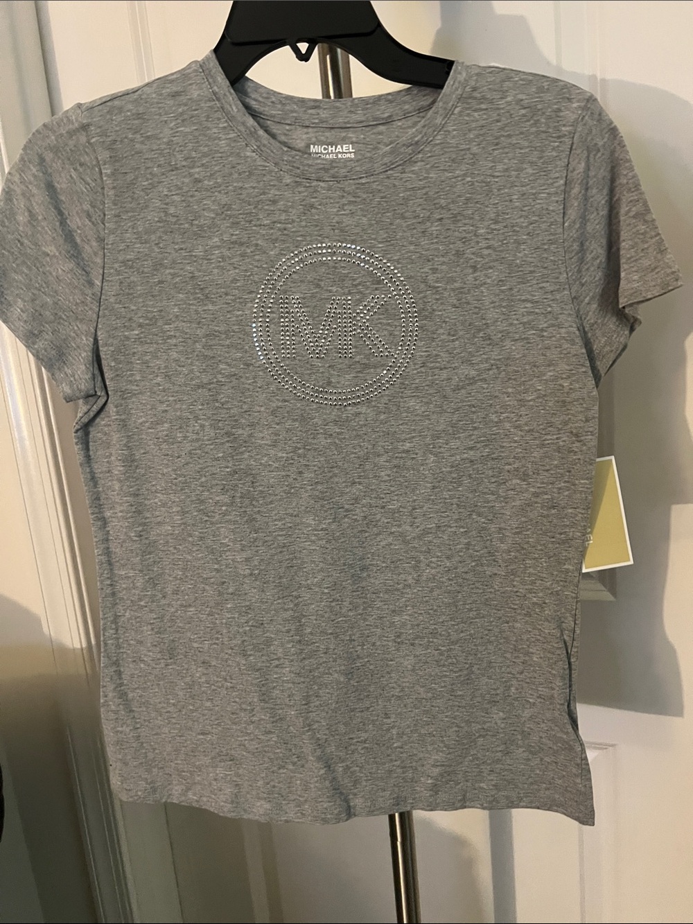 Michael Kors Gray Short Sleeve Tee with Rhinestone MK Logo
